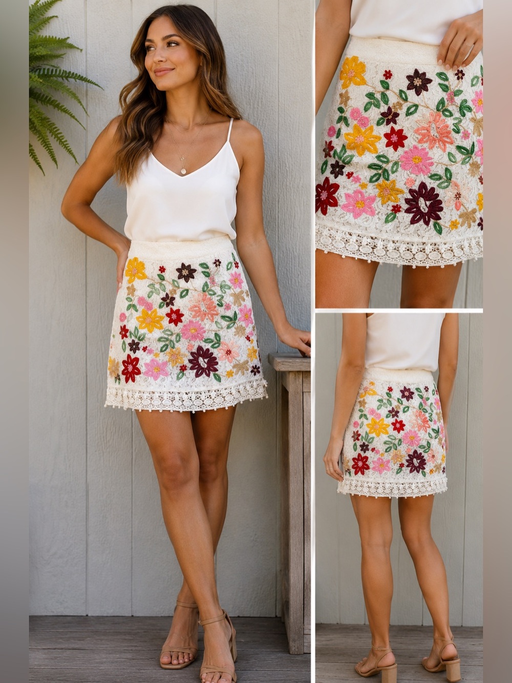 Maeve by Anthropologie Embroidered Floral Lace Mini Skirt Women’s Size 0 White